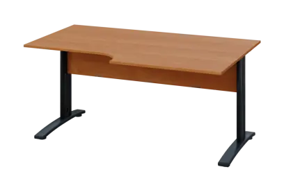 ERK 28 - 168 stůl kancelářský, rohový, pravý, kovová podnož černá, deska 25 mm, široký 1600 mm, olše jantar